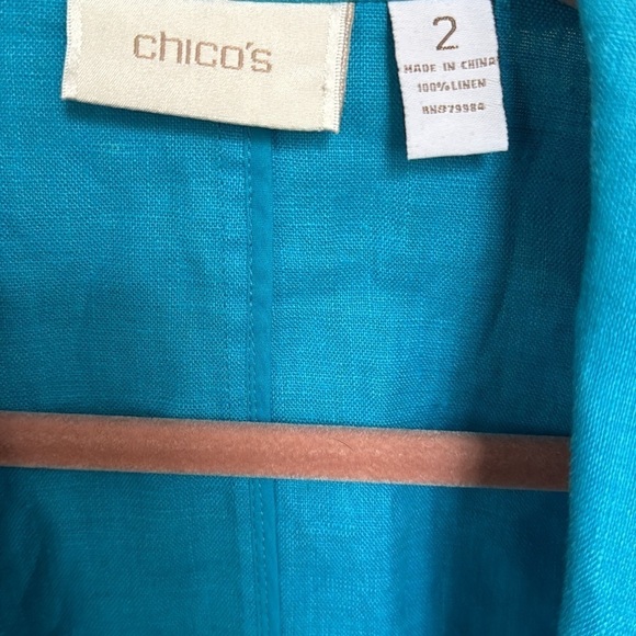 Chicos linen jacket turquoise size 2‎ medium - Picture 2 of 3